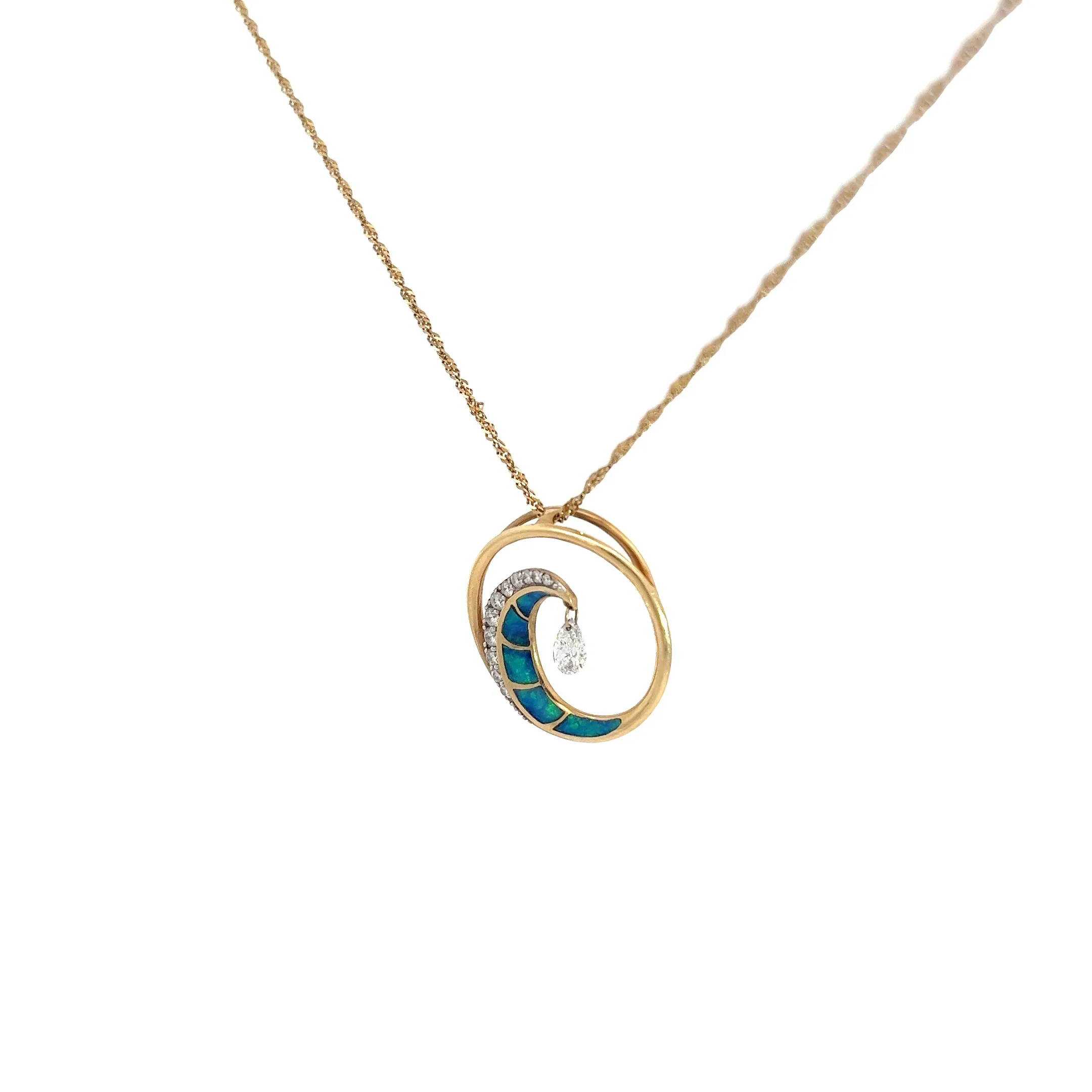 14k Yellow Gold .35ct F VS2 Round Diamond Mother of Pearl Necklace 24 inch length