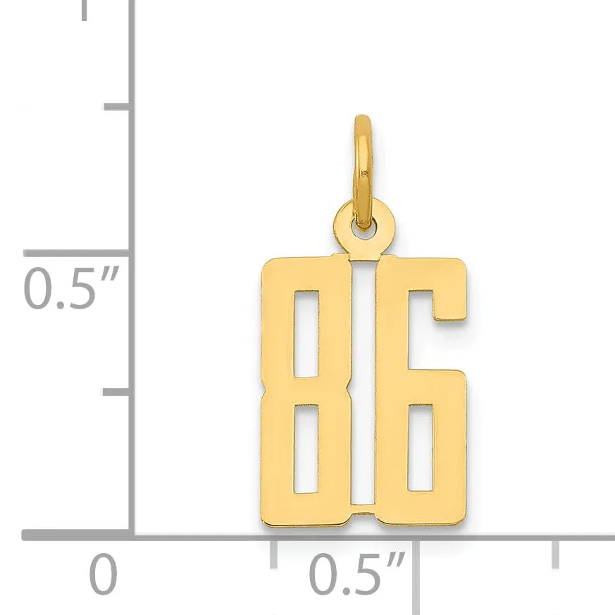 14K Yellow Gold Polished Finish Small Size Elongated Shape Number 86 Charm Pendant