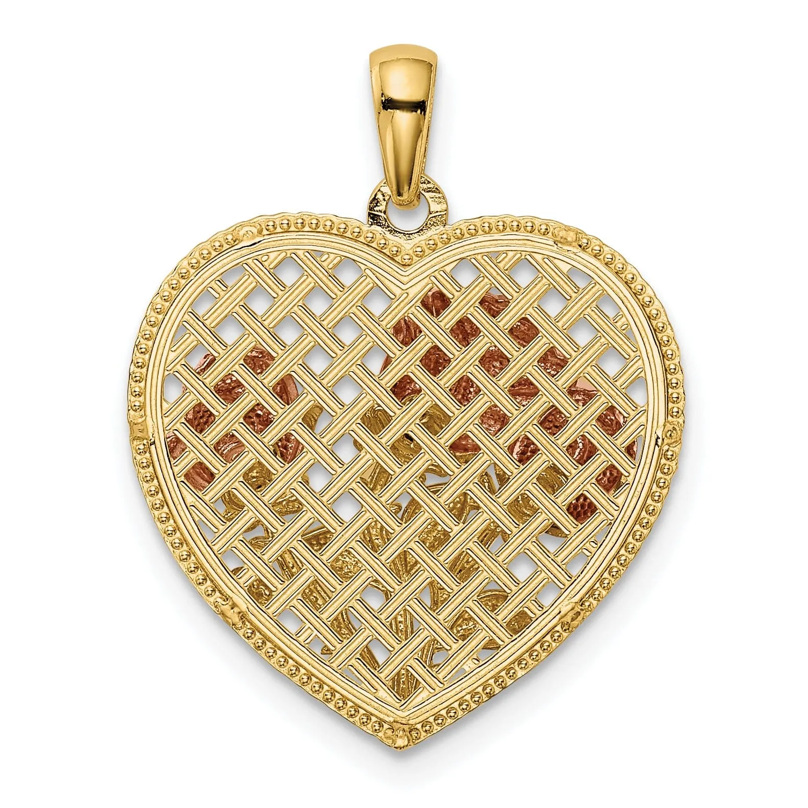 14k Yellow Rose Gold Roses Heart Pendant