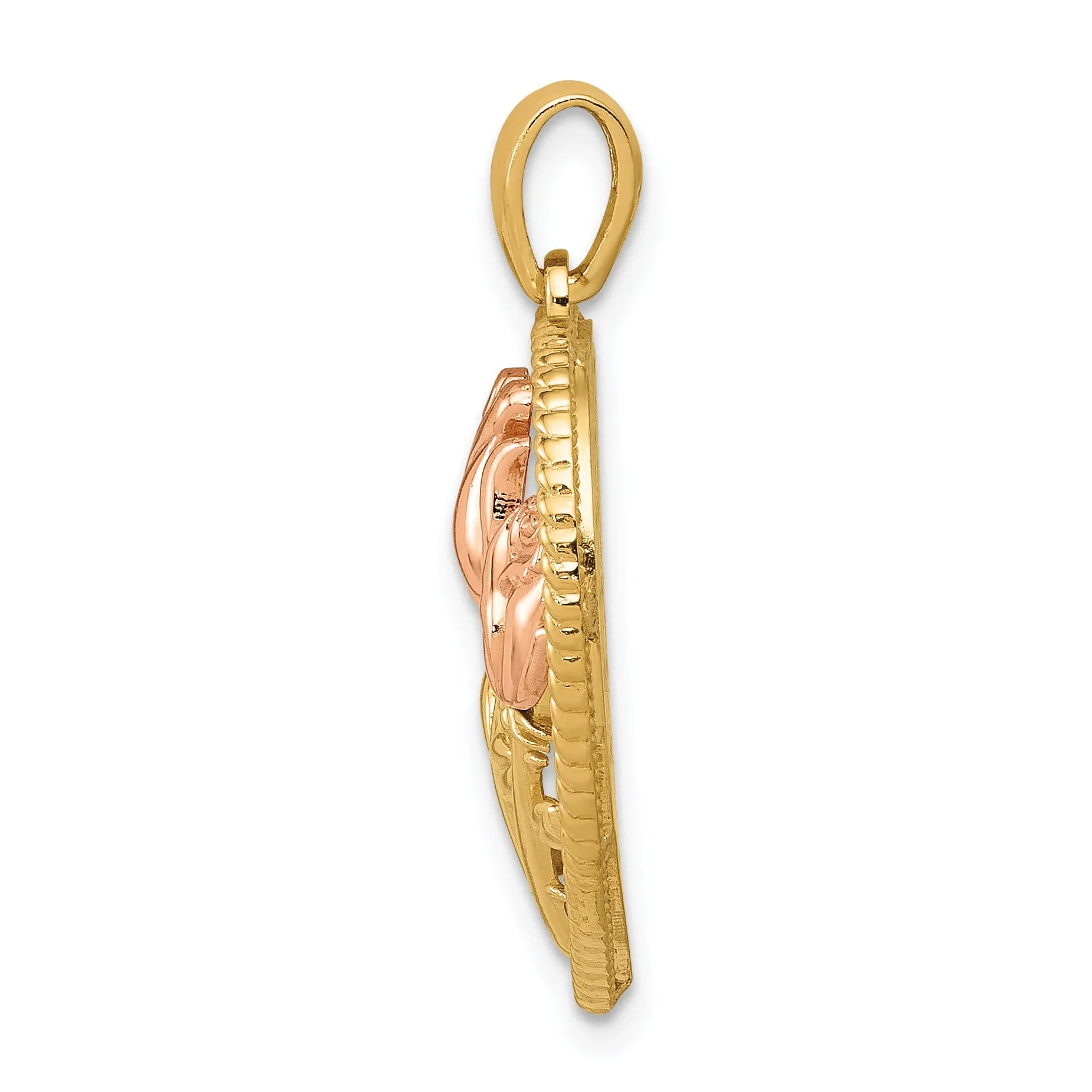 14k Yellow Rose Gold Roses Heart Pendant