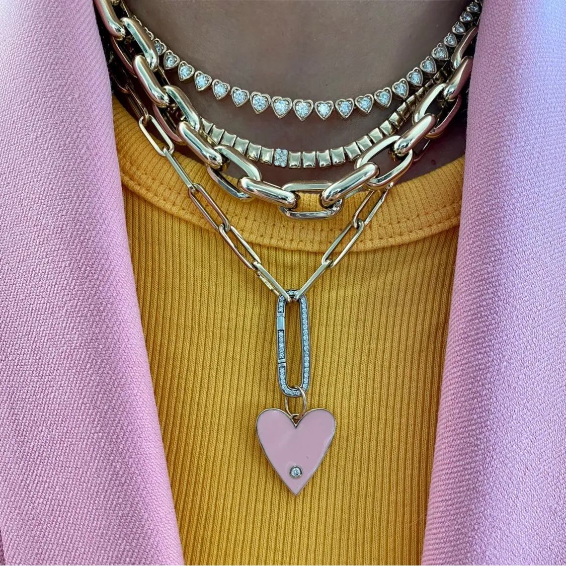 14KT Gold Diamond Enamel Heart Pendant Charm