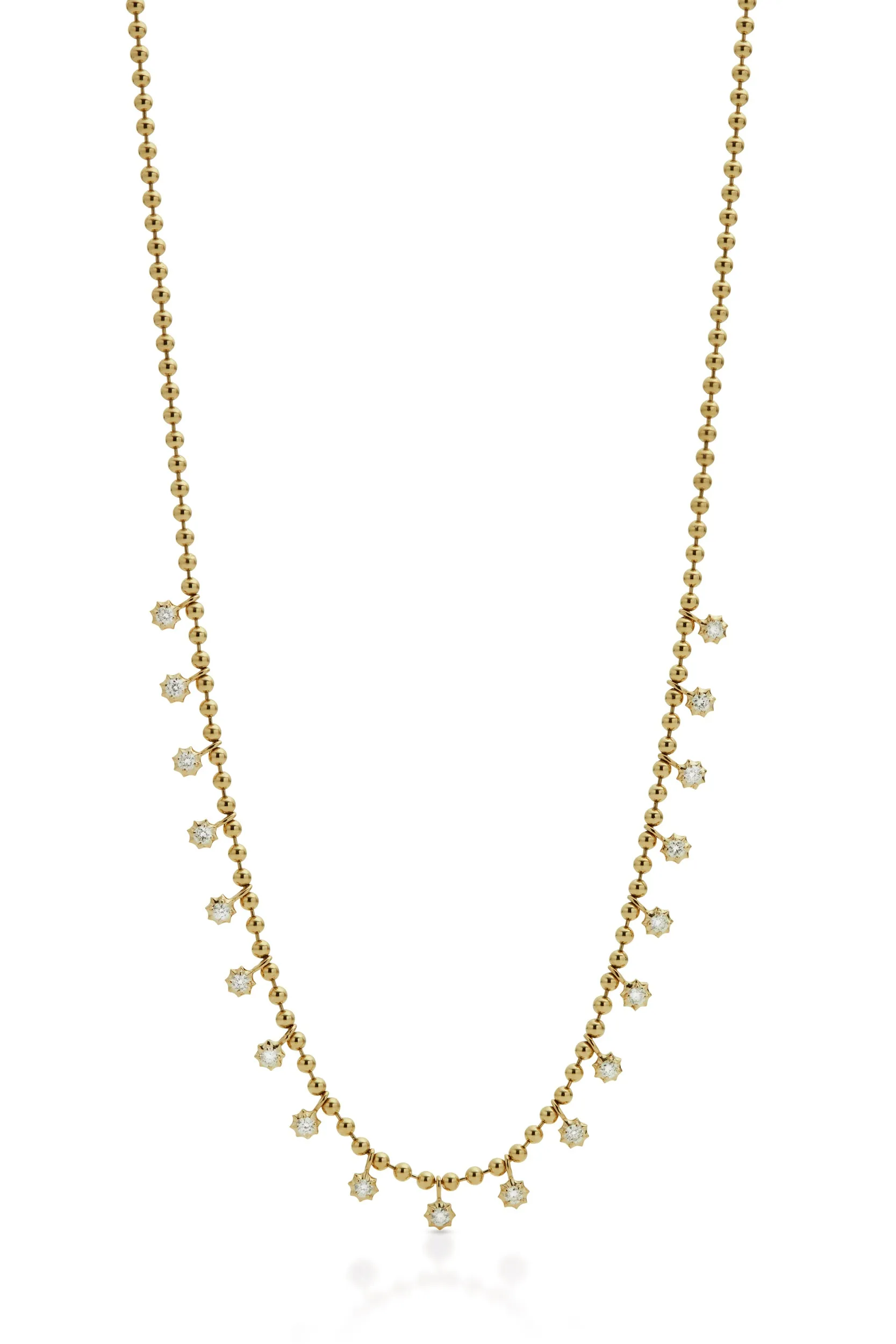 14KY Diamond Drops on Ball Chain