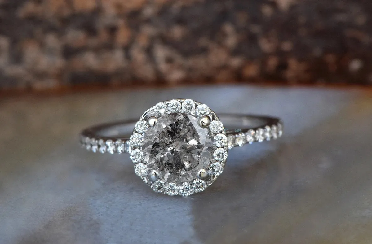 1.5 ct diamond ring-Salt and Pepper diamond engagement ring-Grey diamond
