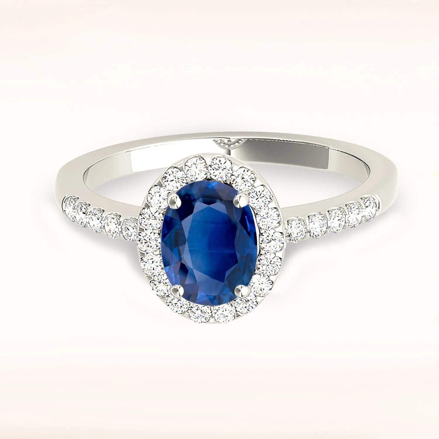 1.50 ct. Genuine Blue Oval Sapphire Ring Halo Style