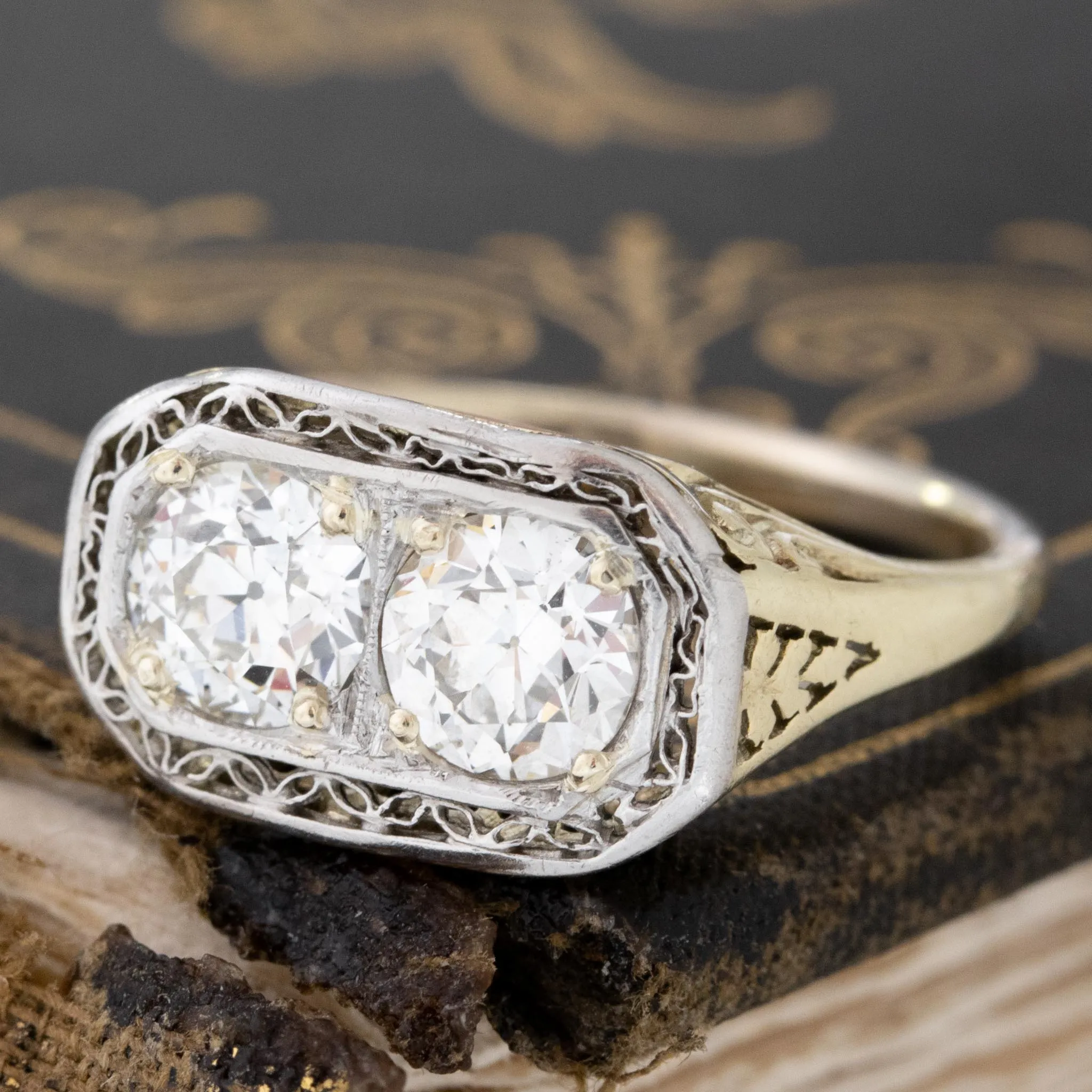 1.55ctw Old European Cut Diamond Toi et Moi, GIA J VS