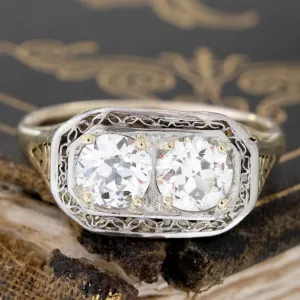 1.55ctw Old European Cut Diamond Toi et Moi, GIA J VS