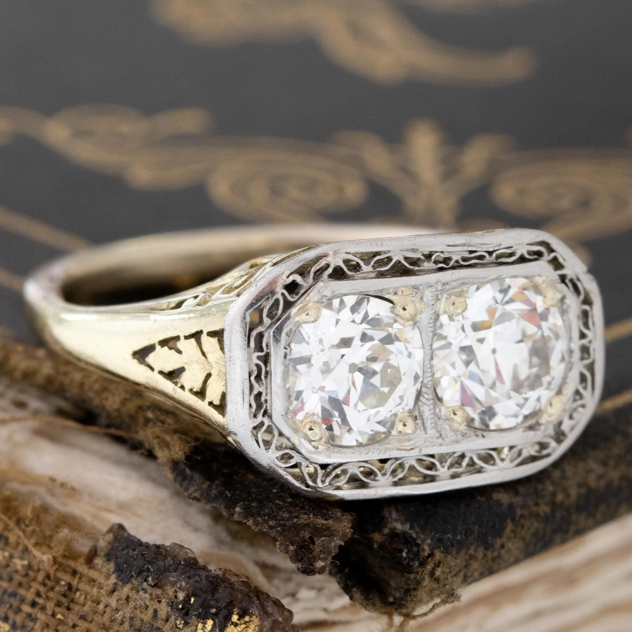 1.55ctw Old European Cut Diamond Toi et Moi, GIA J VS