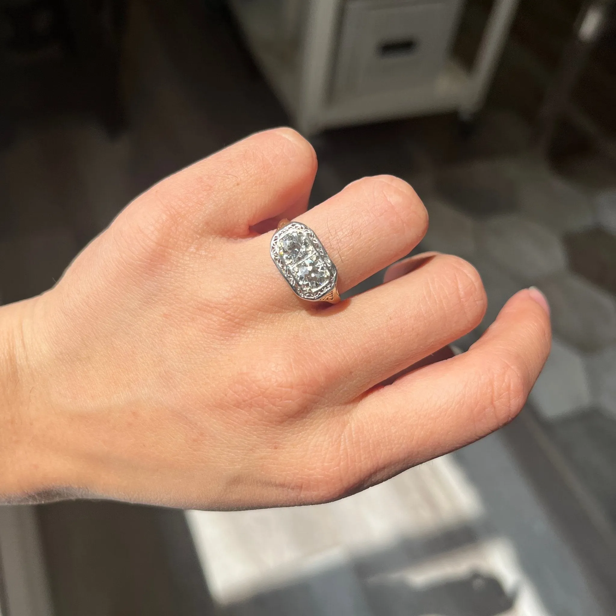 1.55ctw Old European Cut Diamond Toi et Moi, GIA J VS