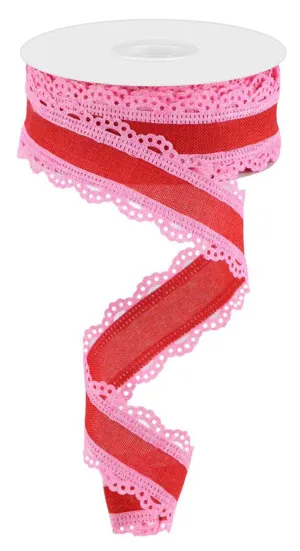 1.5" Lace Edge Royal Burlap: Pink, Red (10 Yards) RGA15418F