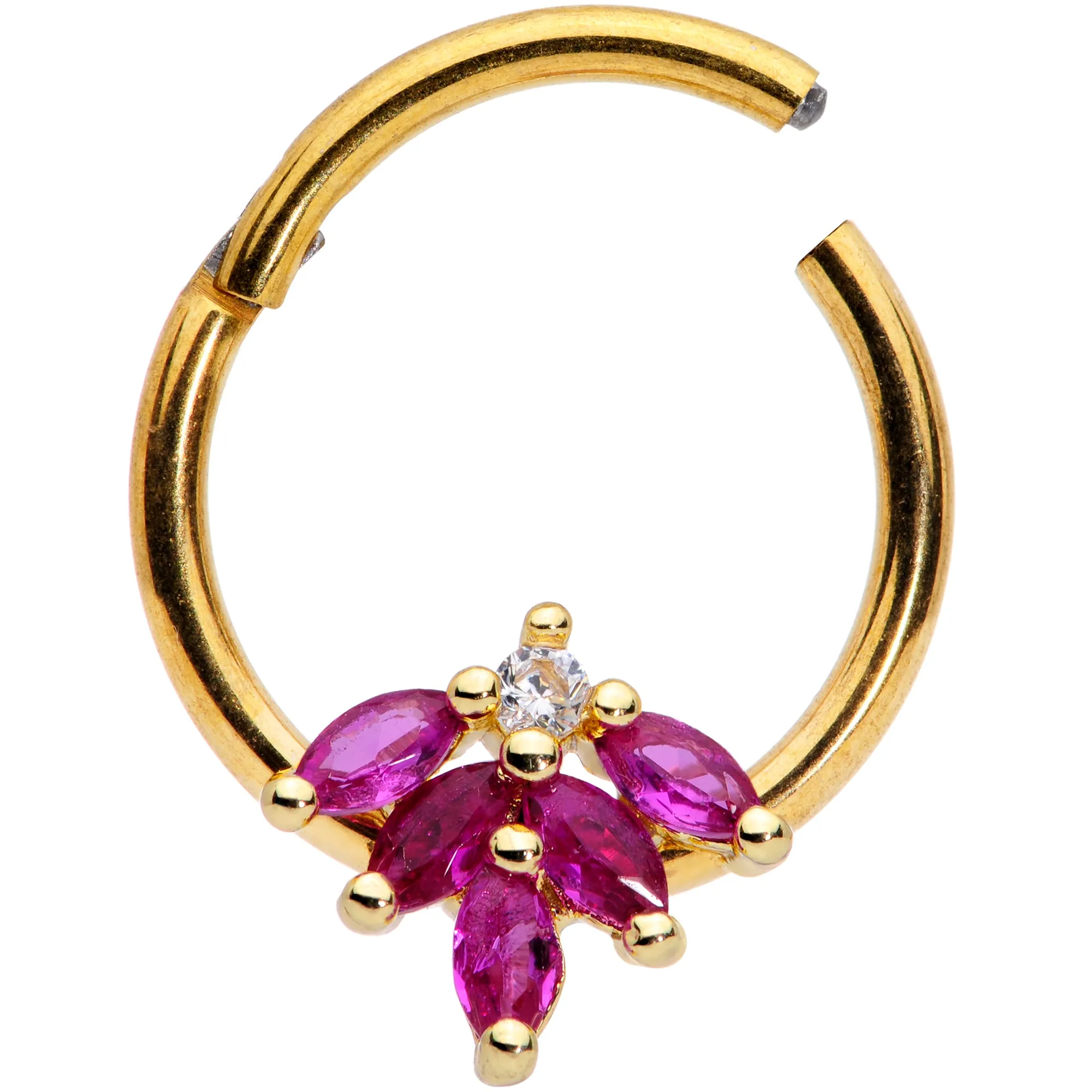 16 Gauge 3/8 Dark Red Gem Gold Tone Autumn Leaves Hinged Segment Ring