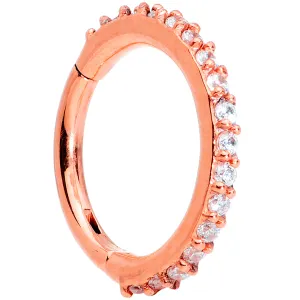 16 Gauge 5/16 Clear CZ Gem Rose Gold Tone Hinged Segment Ring