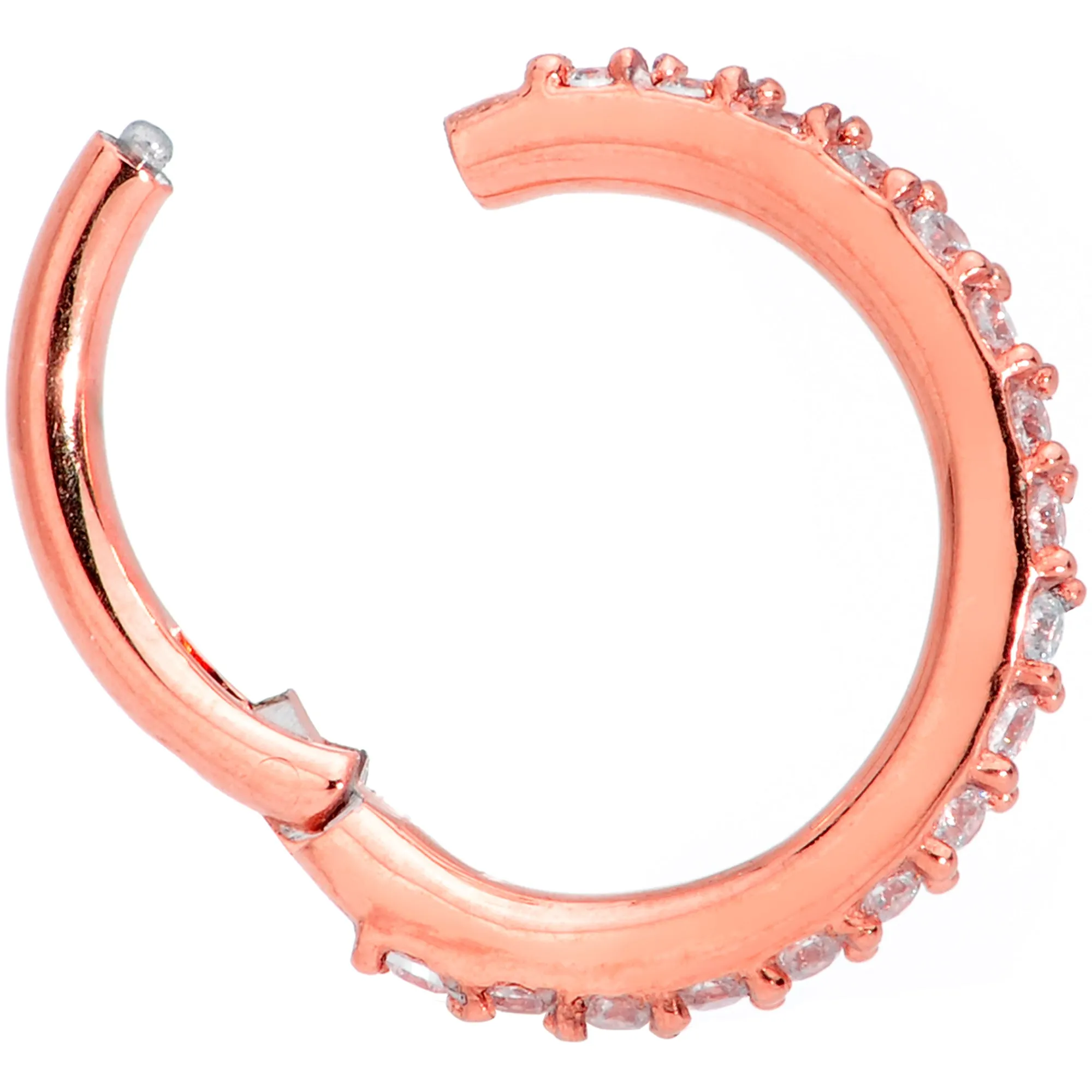16 Gauge 5/16 Clear CZ Gem Rose Gold Tone Hinged Segment Ring
