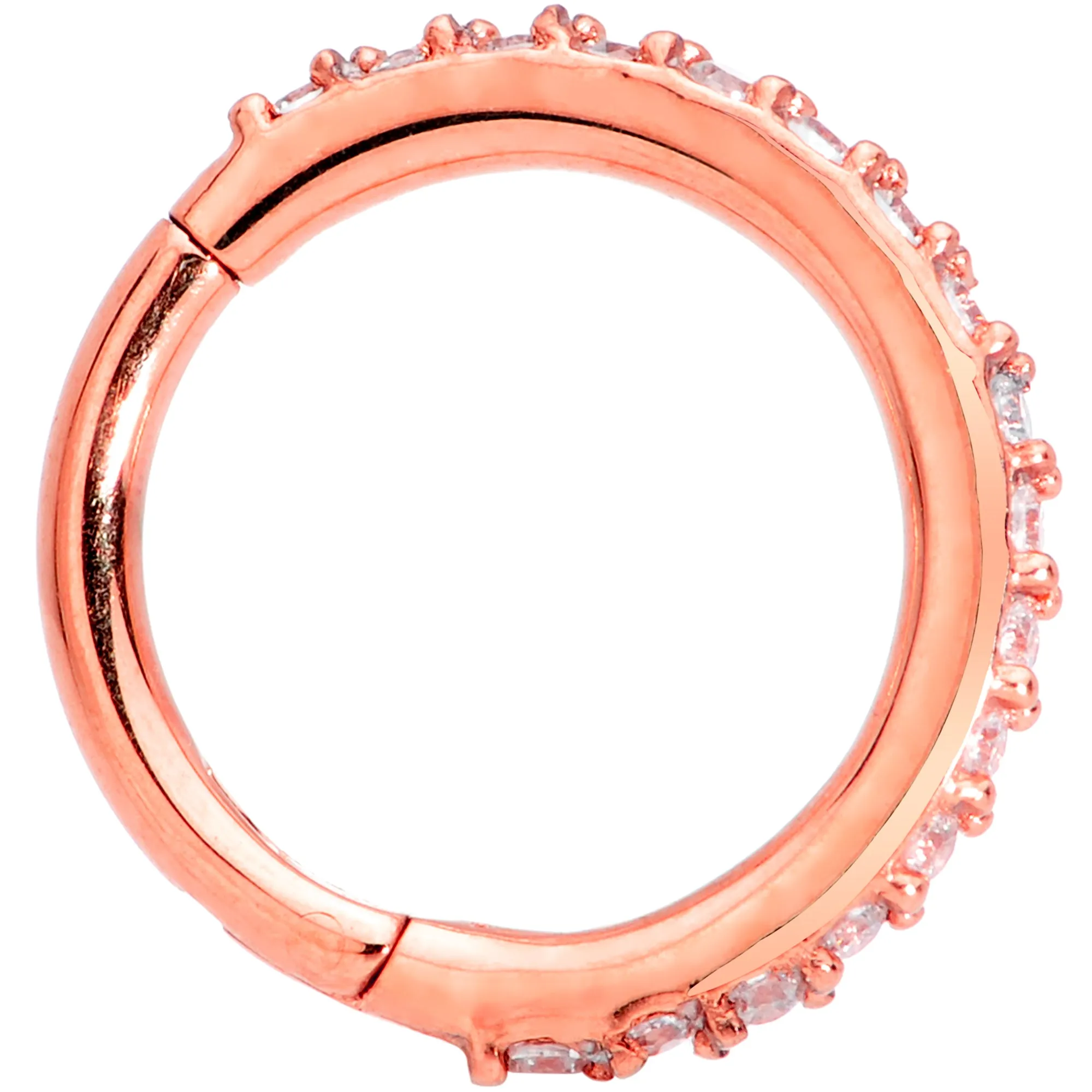 16 Gauge 5/16 Clear CZ Gem Rose Gold Tone Hinged Segment Ring
