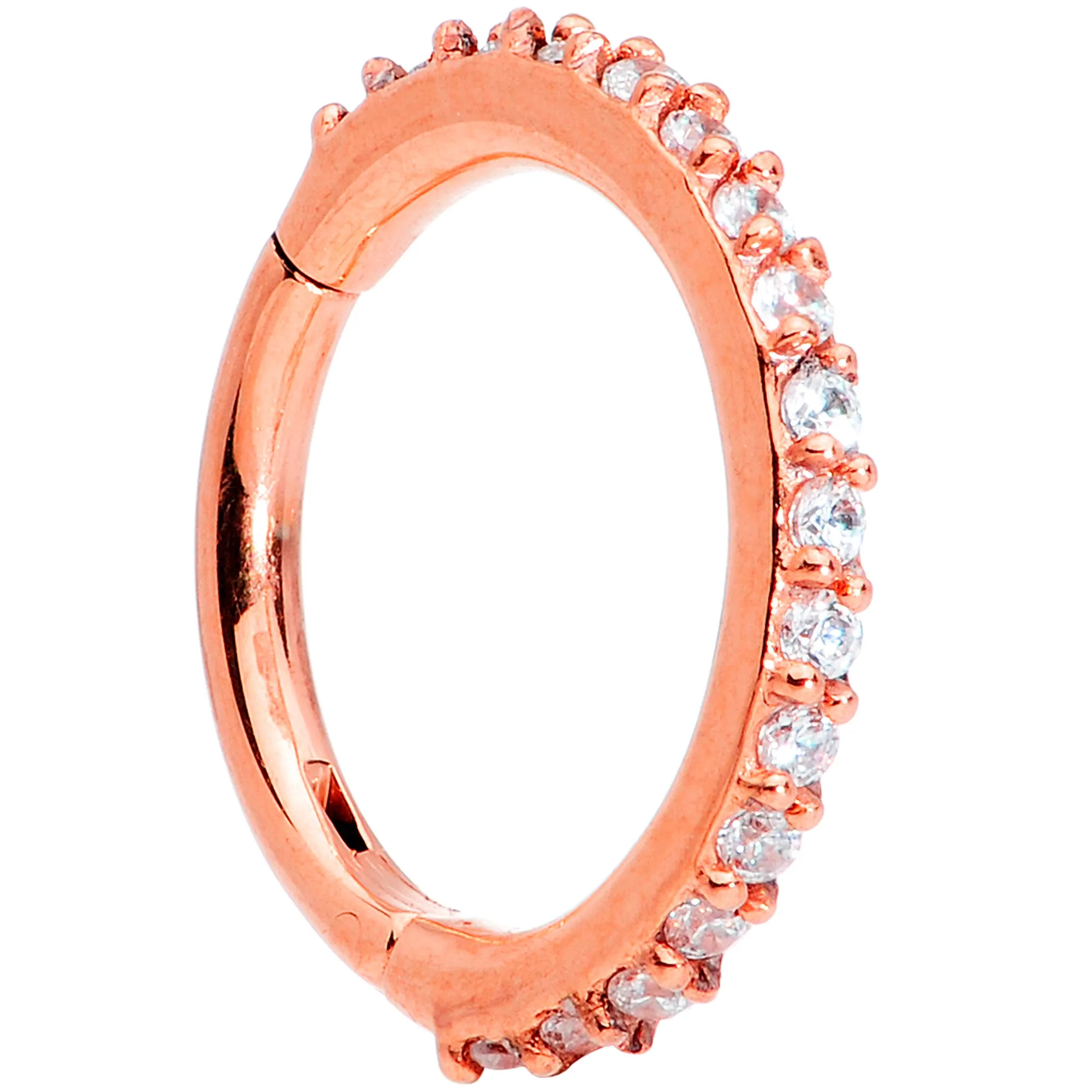 16 Gauge 5/16 Clear CZ Gem Rose Gold Tone Hinged Segment Ring