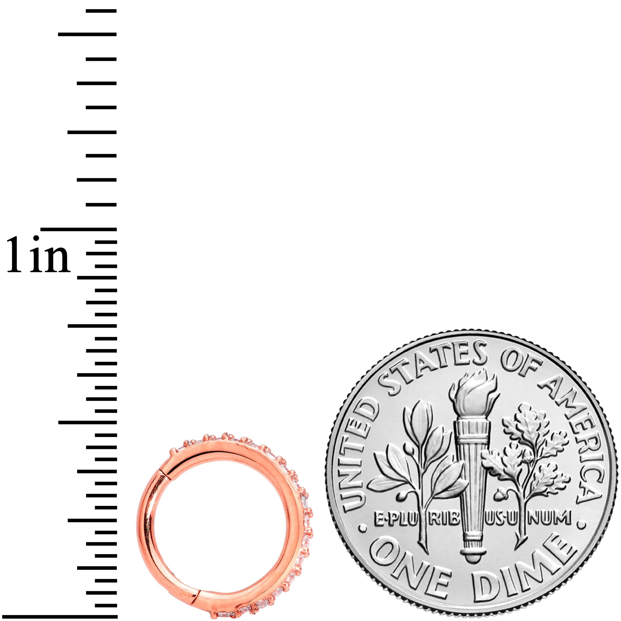 16 Gauge 5/16 Clear CZ Gem Rose Gold Tone Hinged Segment Ring