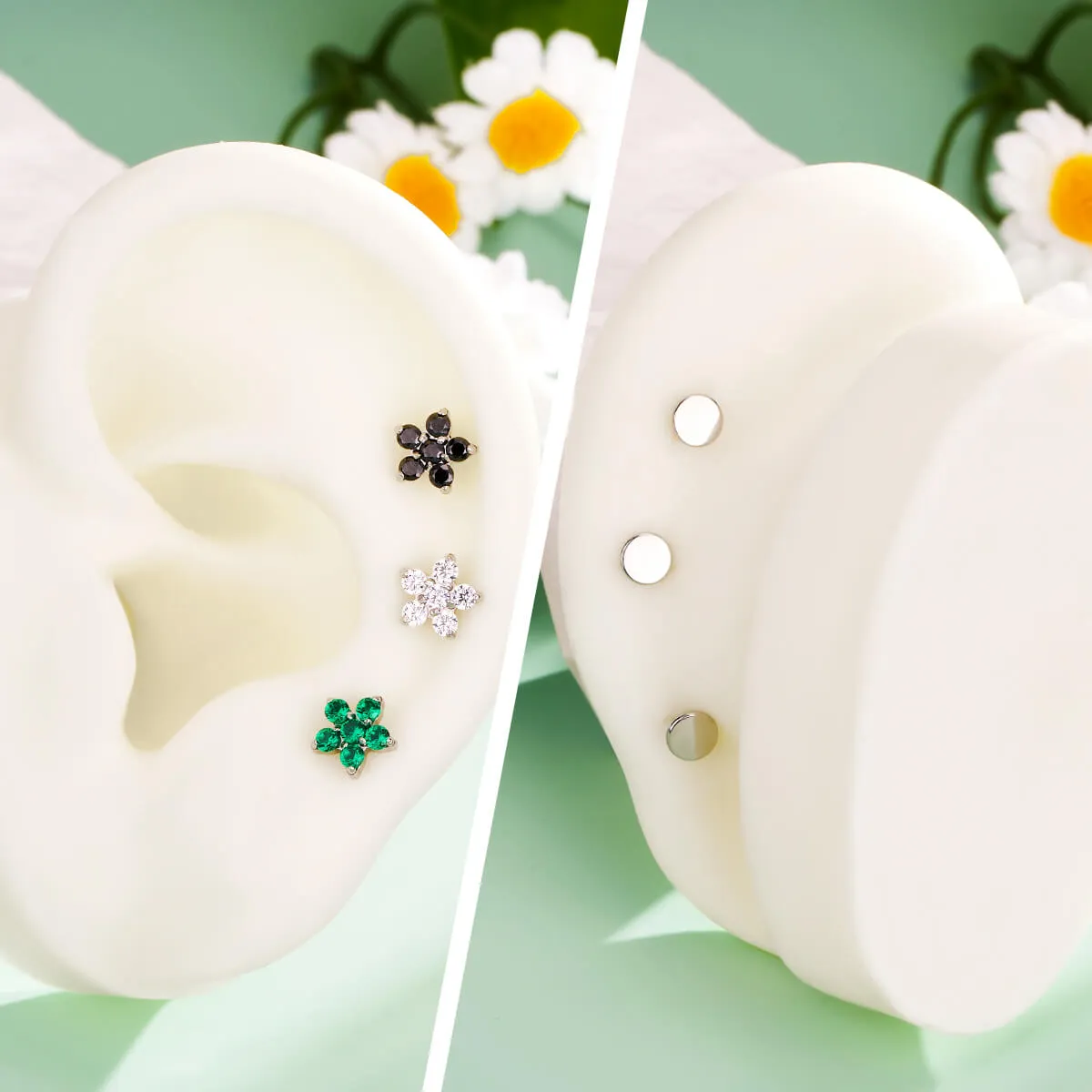 16G Flower Threadless Push Pin CZ Flat Back Cartilage Mantis Piercing Stud Earring