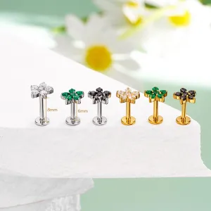 16G Flower Threadless Push Pin CZ Flat Back Cartilage Mantis Piercing Stud Earring