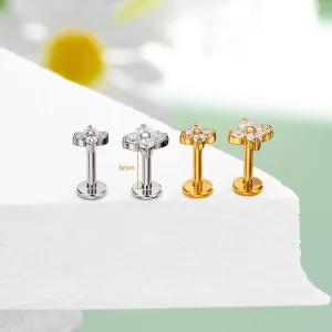 16G Flower Threadless/Push Pin Flat Back CZ Flat Cartilage Mantis Piercing Stud Earring