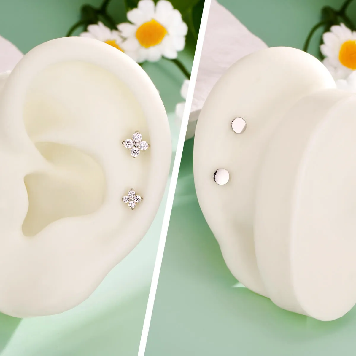 16G Flower Threadless/Push Pin Flat Back CZ Flat Cartilage Mantis Piercing Stud Earring