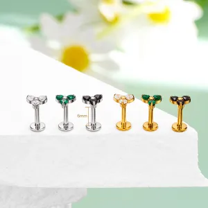 16G Threadless Push Pin Tiny Triple CZ Flat Back Cartilage Mantis Nose Earring