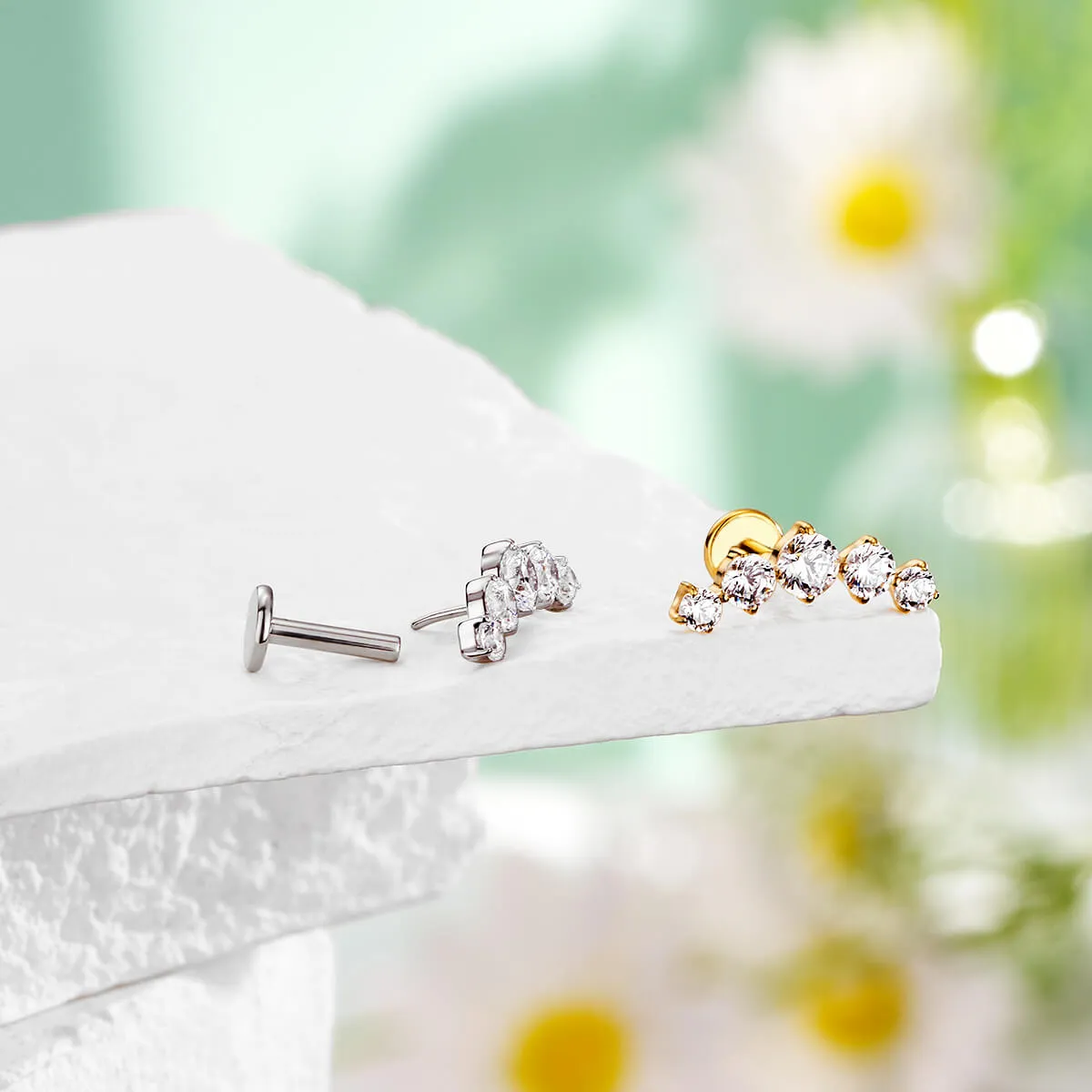 16G Threadless/Push Pin Flat Back Arc CZ Flat Cartilage Mantis Piercing Stud Earring