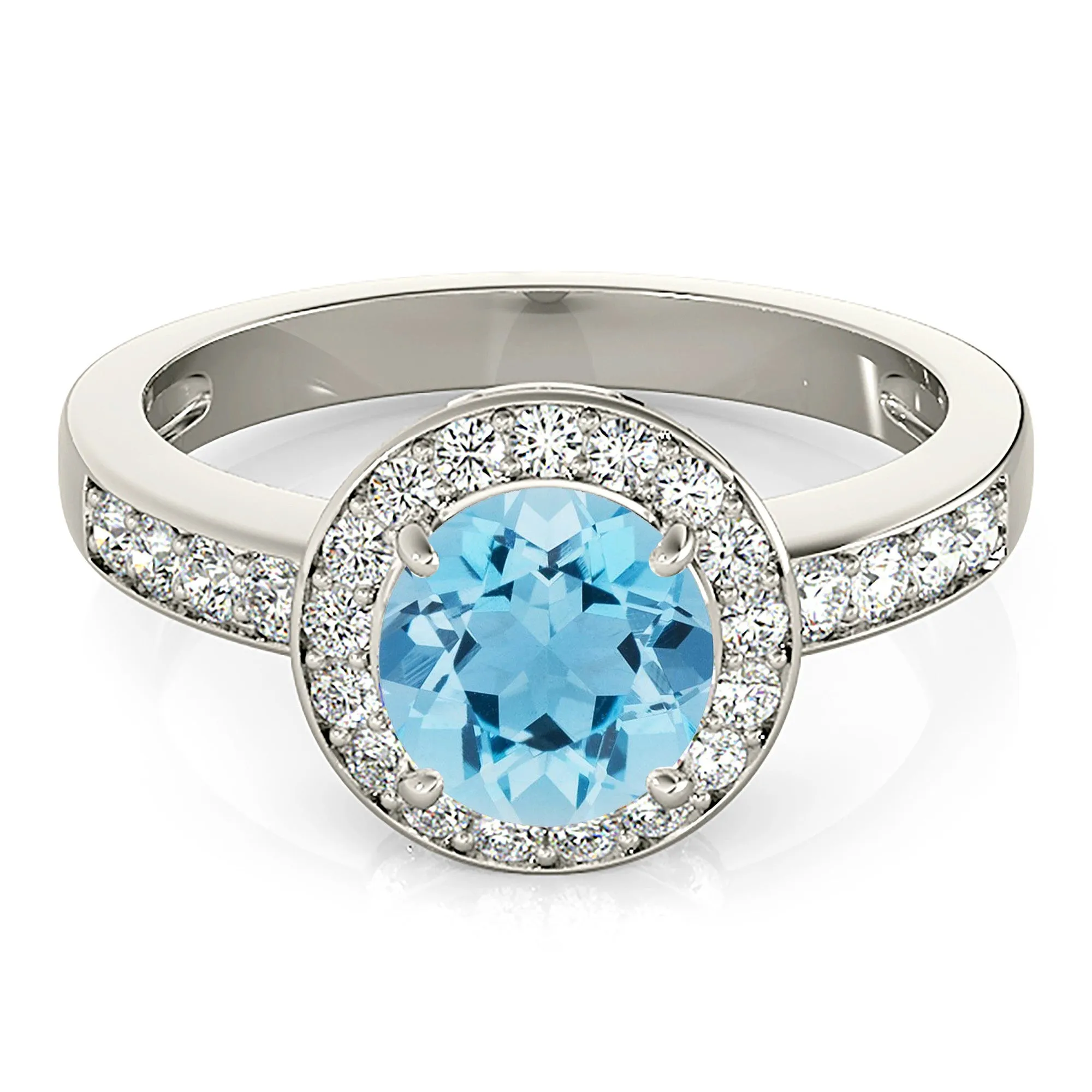 1.75 ct. Genuine Aquamarine Ring With Halo And Delicate Diamond Band