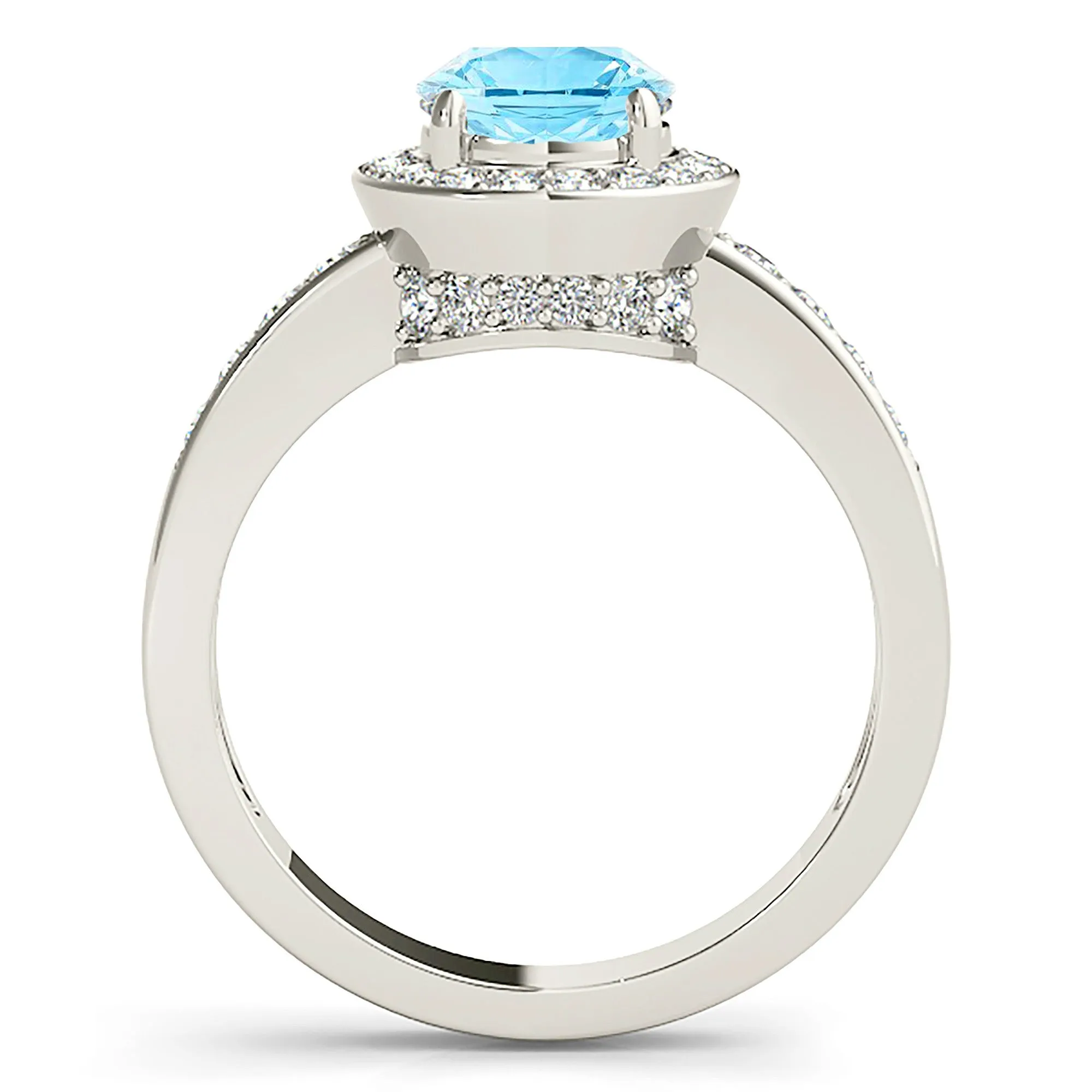 1.75 ct. Genuine Aquamarine Ring With Halo And Delicate Diamond Band
