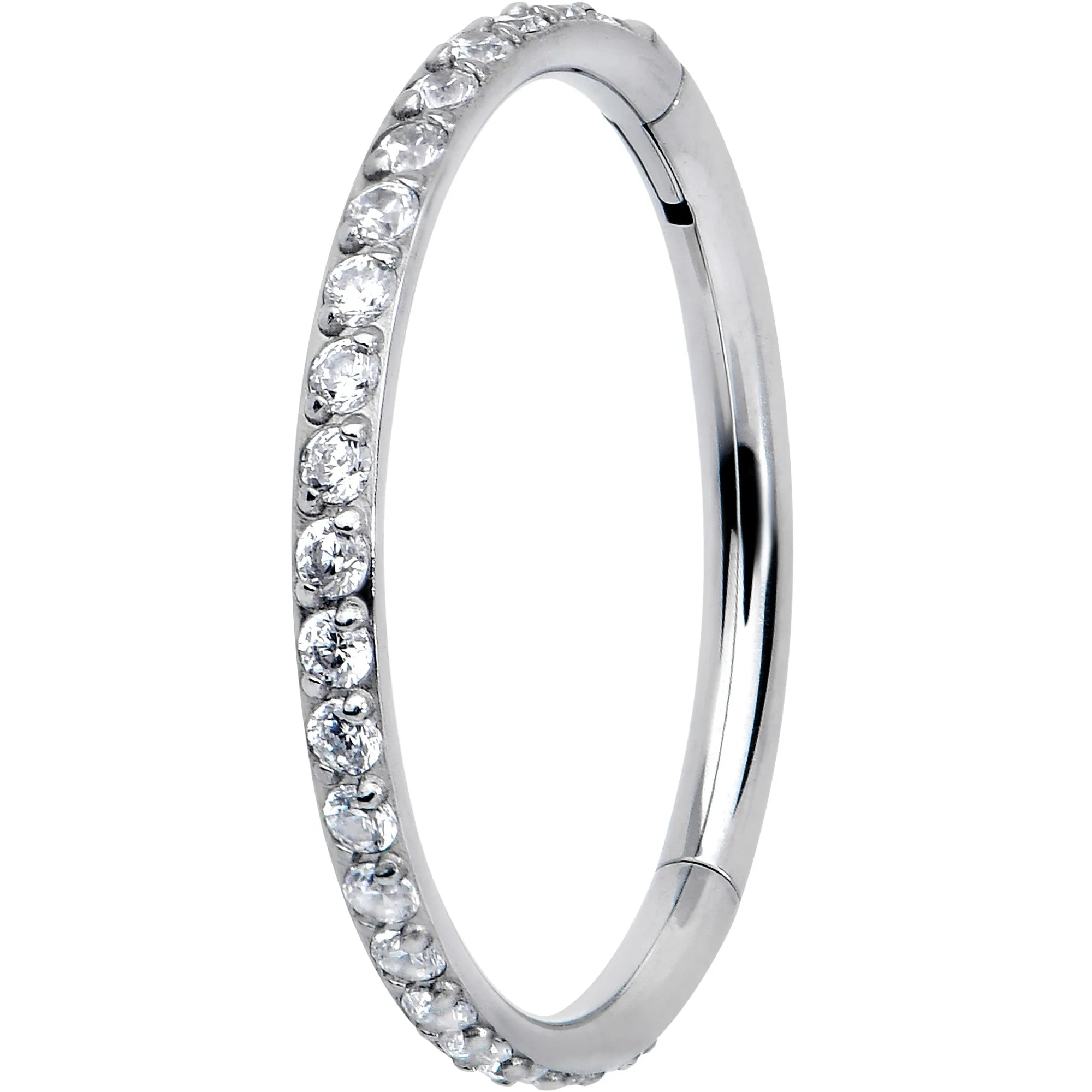 18 Gauge 3/8 Clear CZ Gem Titanium Forward Facing Hinged Segment Ring
