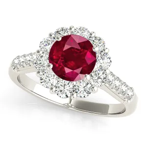 1.80 ct. Genuine Ruby Ring With Halo And Delicate Diamond Band