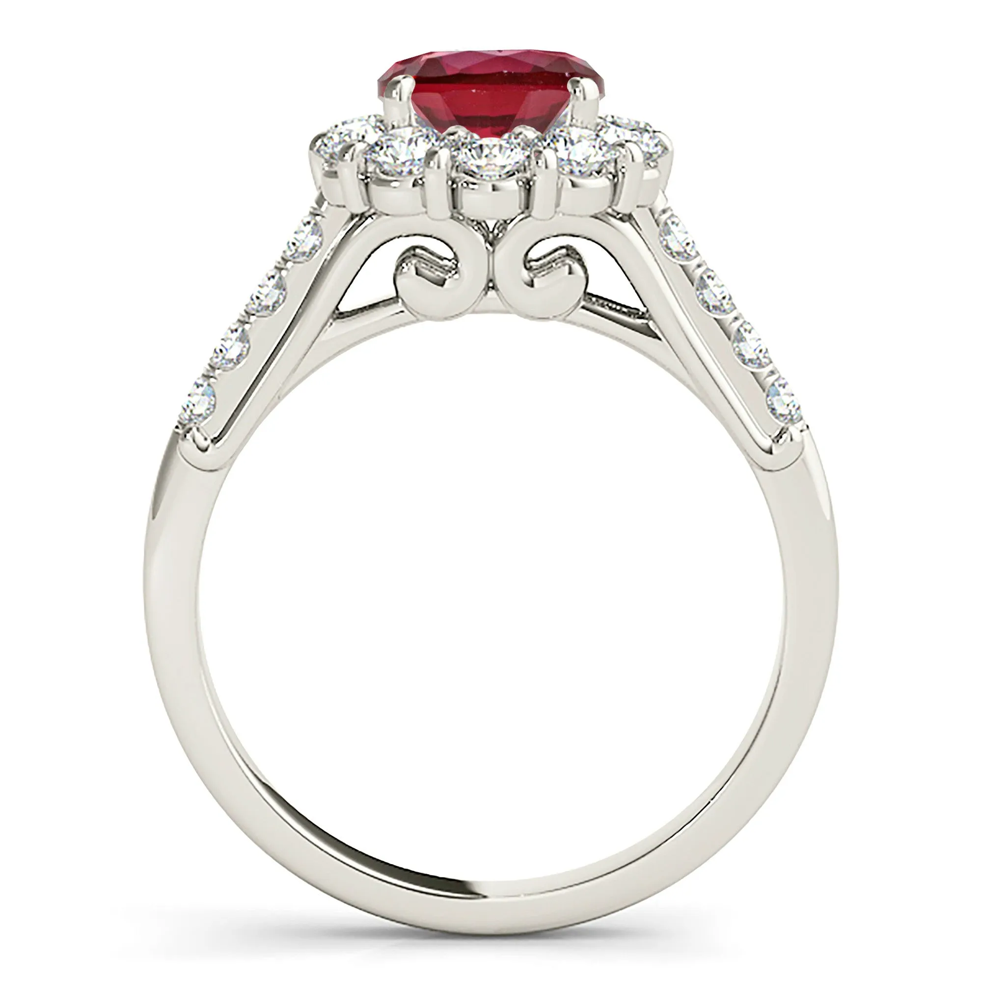 1.80 ct. Genuine Ruby Ring With Halo And Delicate Diamond Band