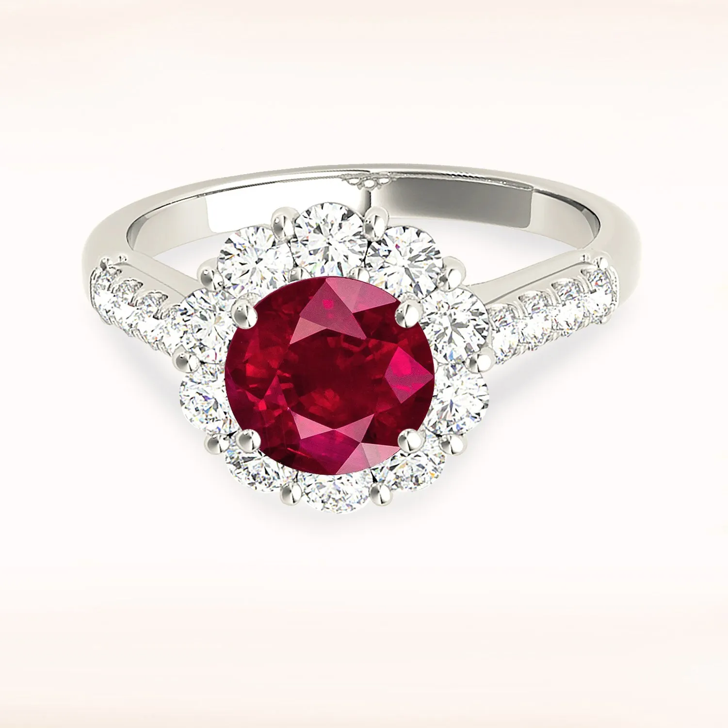 1.80 ct. Genuine Ruby Ring With Halo And Delicate Diamond Band
