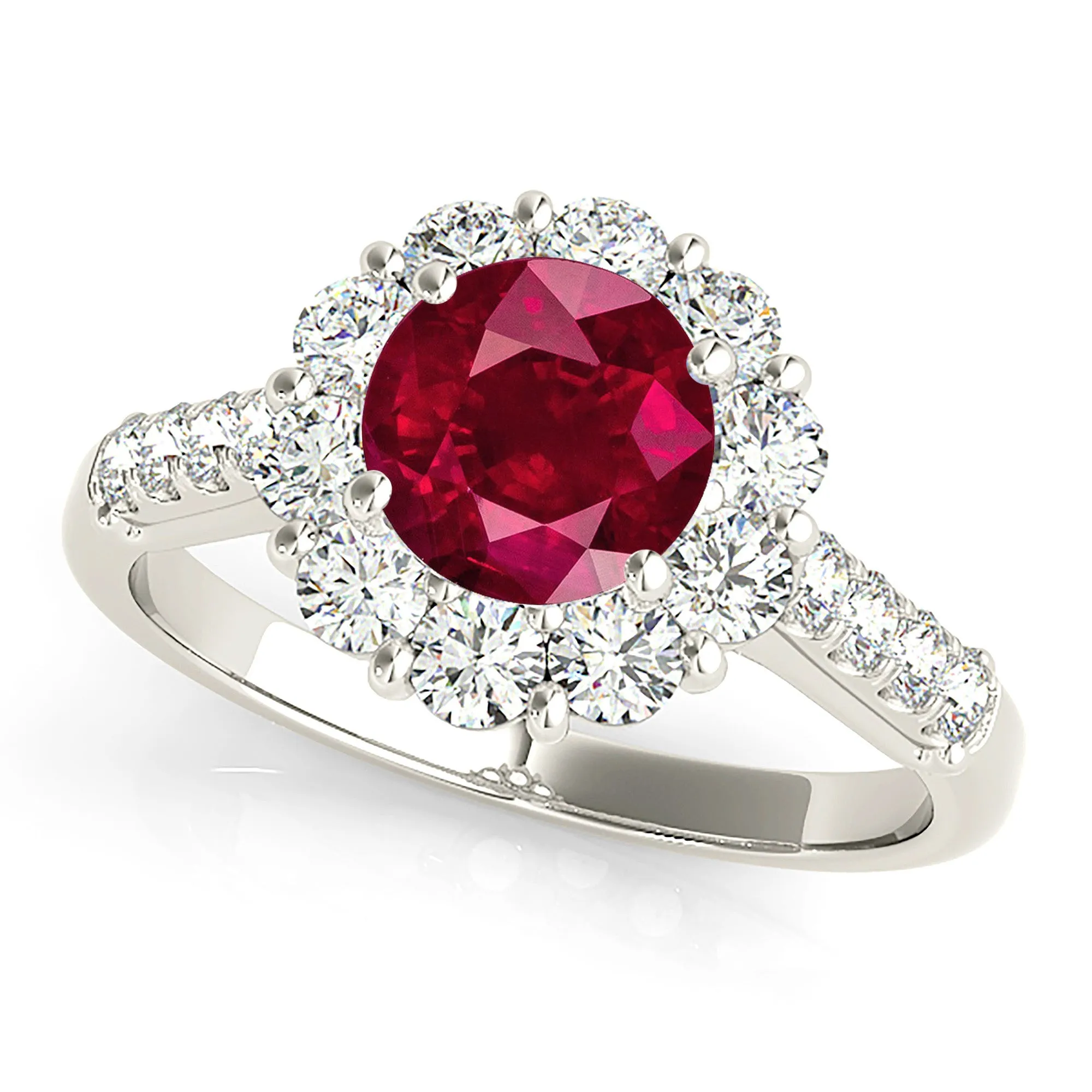 1.80 ct. Genuine Ruby Ring With Halo And Delicate Diamond Band