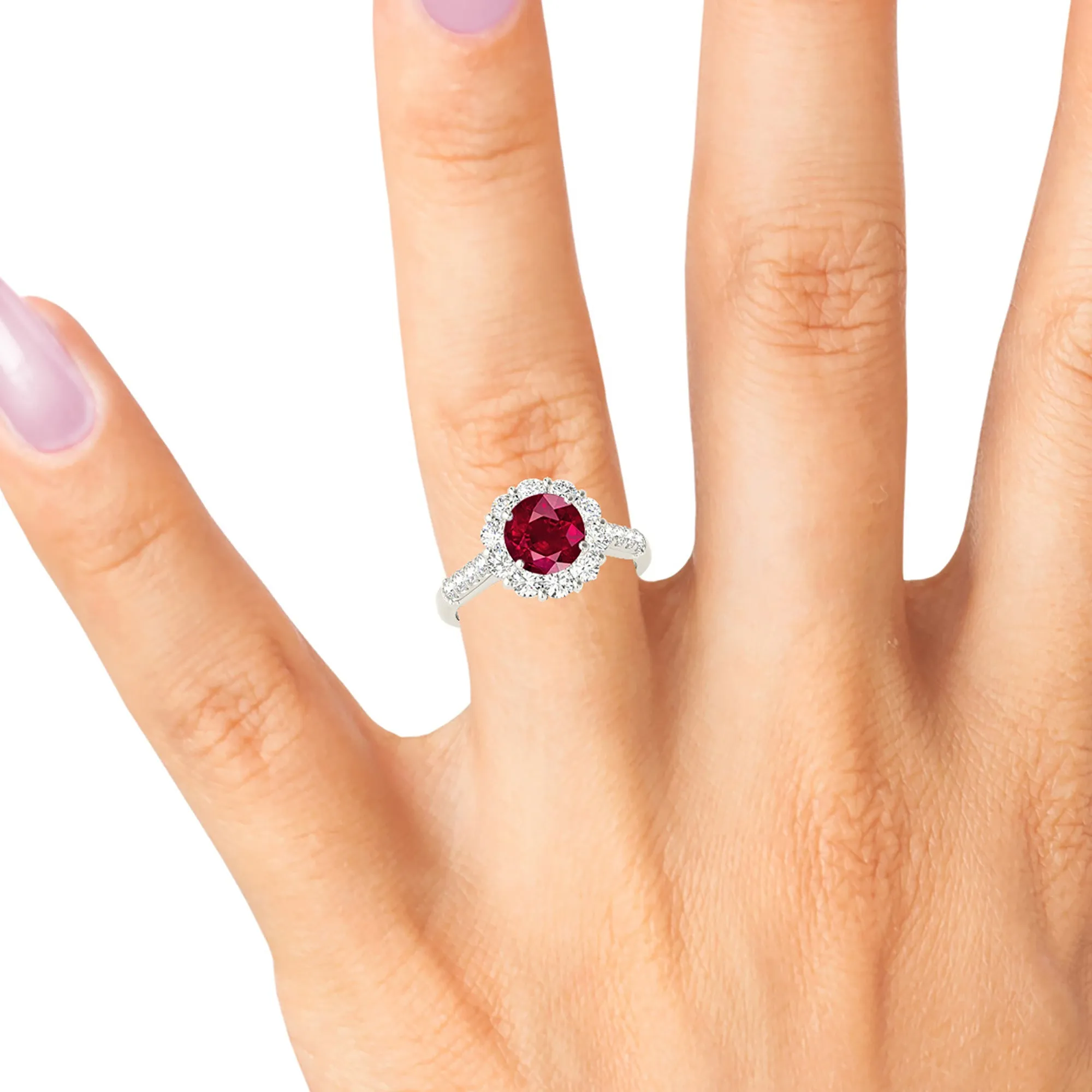 1.80 ct. Genuine Ruby Ring With Halo And Delicate Diamond Band
