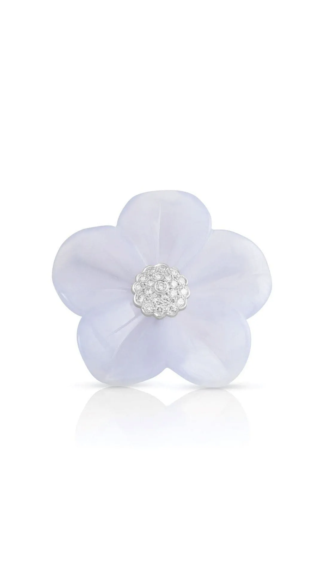 18K Gold Chalcedony And Diamond Flower Converter Brooch