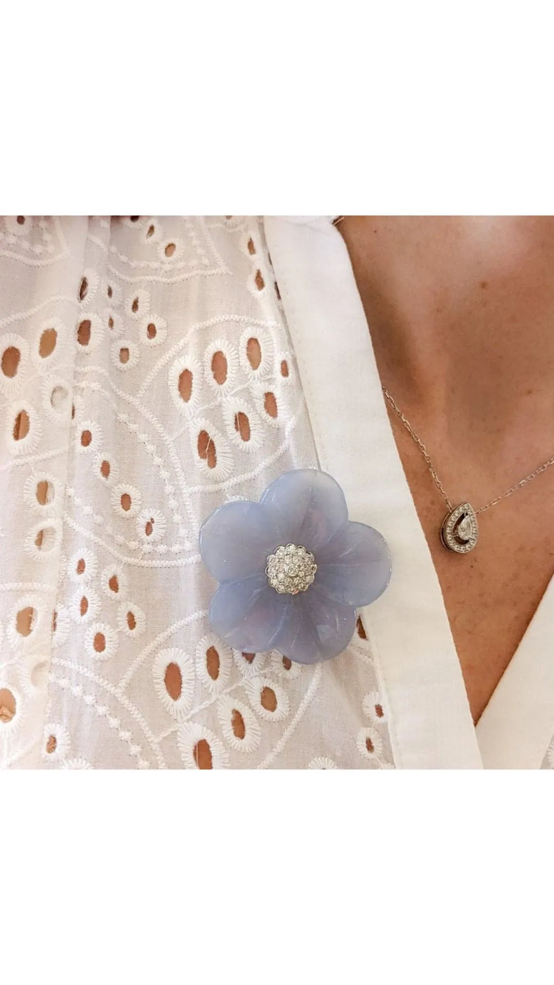 18K Gold Chalcedony And Diamond Flower Converter Brooch