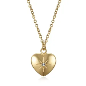 18K Gold Plated Stainless Steel Charm Zircon Heart Pendant Chain Necklace