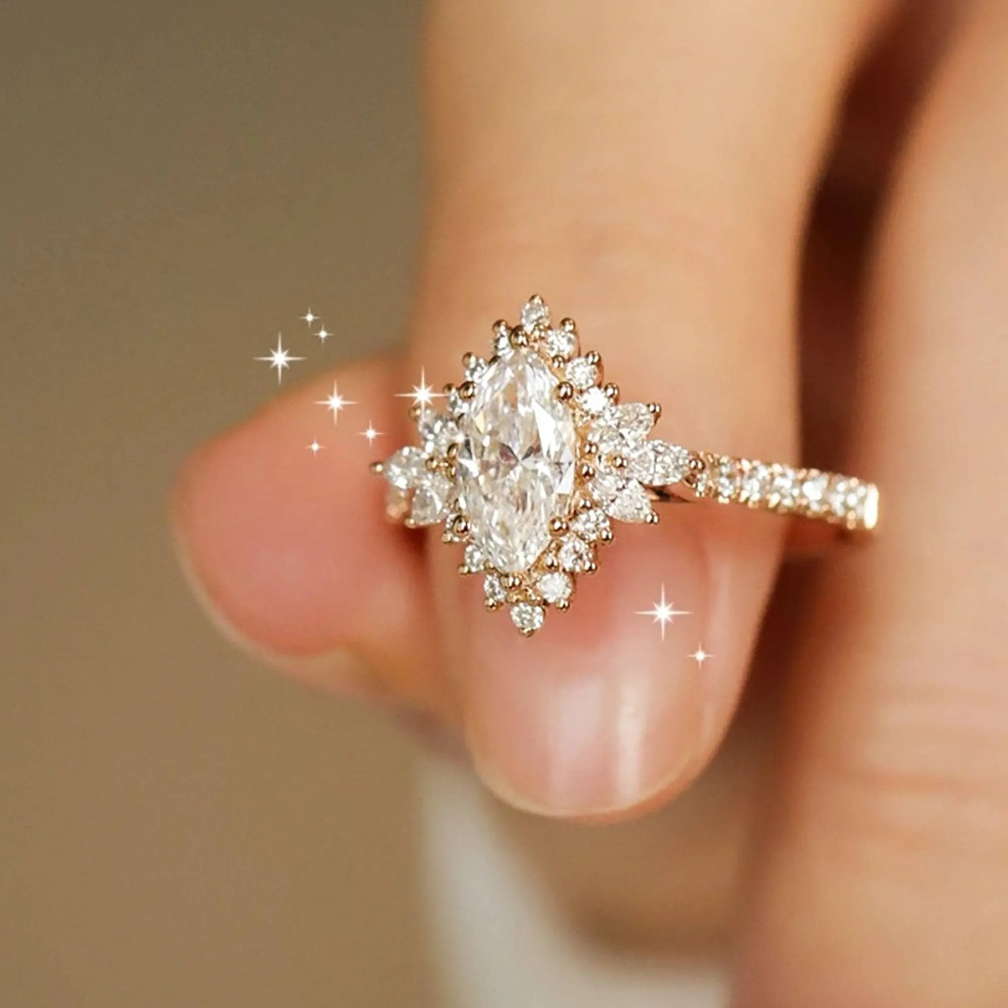 18k Marquise Cut Diamond Halo Engagement Ring