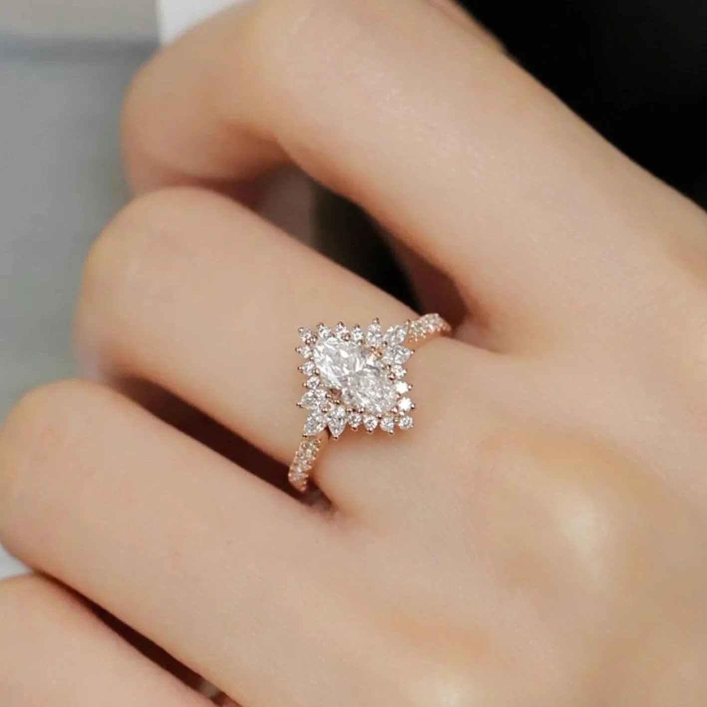 18k Marquise Cut Diamond Halo Engagement Ring