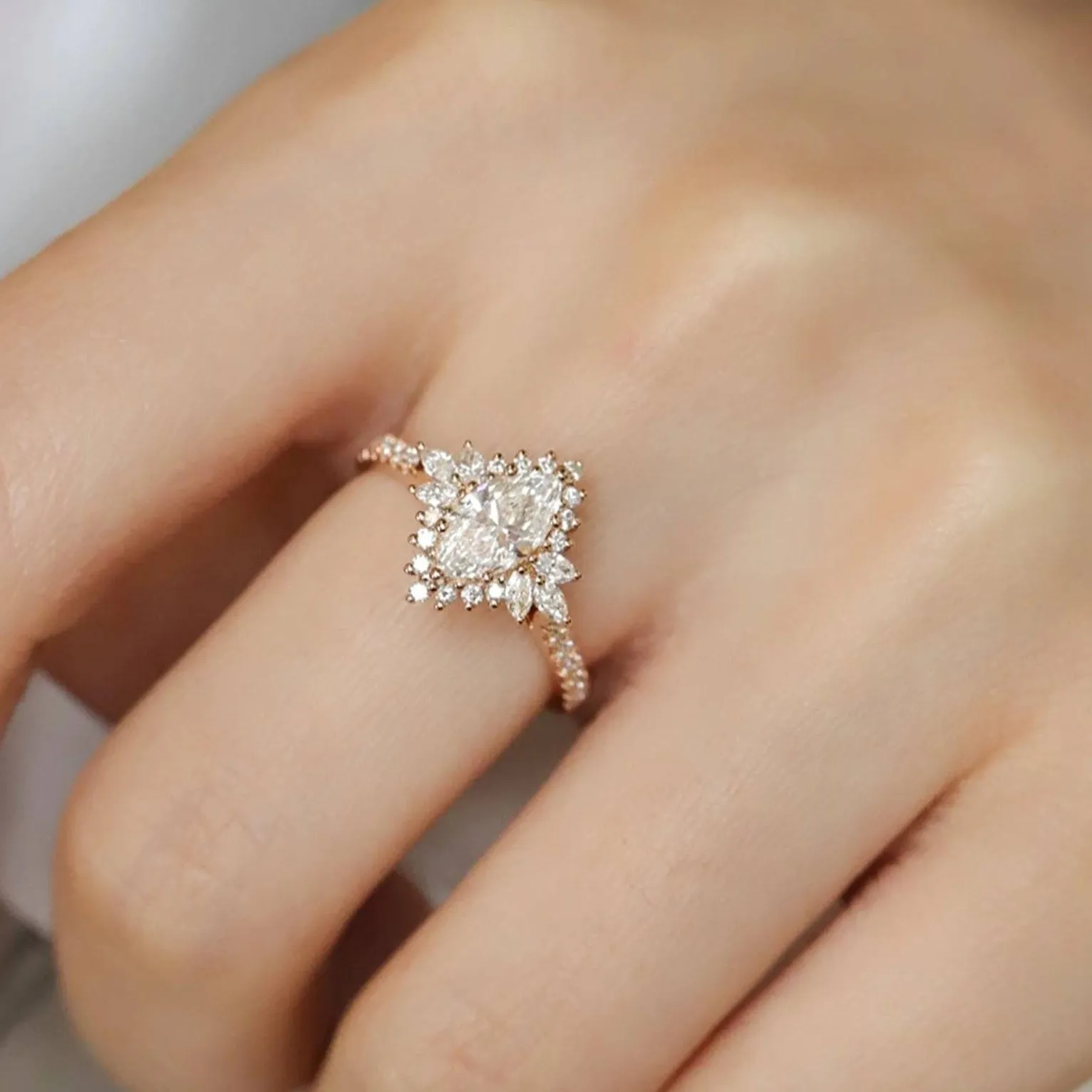 18k Marquise Cut Diamond Halo Engagement Ring