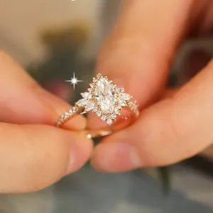 18k Marquise Cut Diamond Halo Engagement Ring