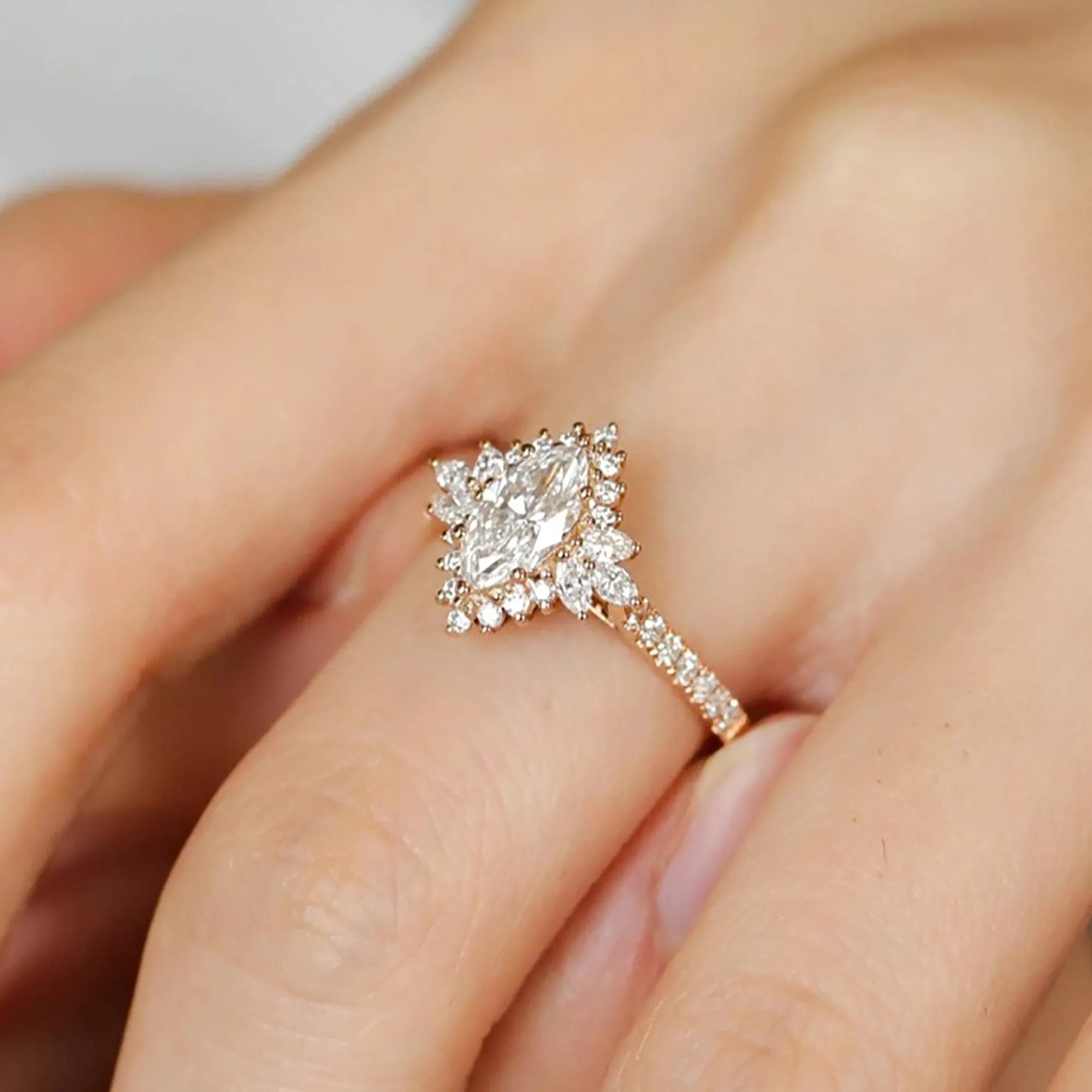 18k Marquise Cut Diamond Halo Engagement Ring
