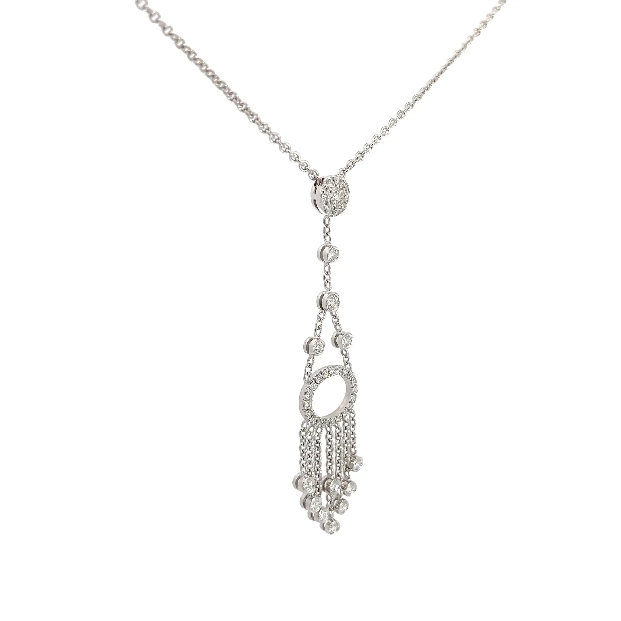 18k White gold 1.17ct F VS2 Round Diamond Dangle Chandelier Style  Necklace