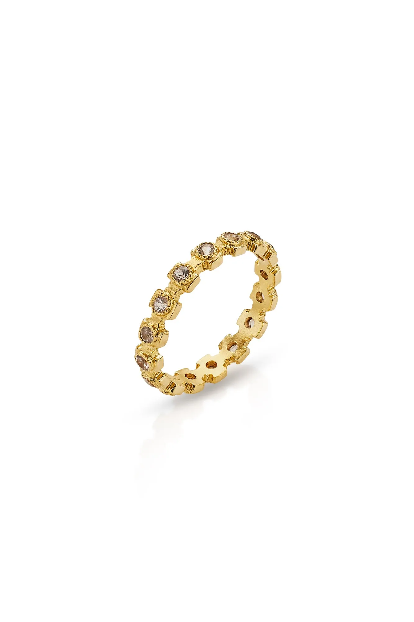 18KY Cross Stack Band Ring With White Sapphires