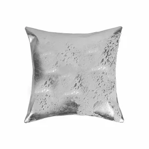 18" x 18" x 5" Gray And Silver Cowhide Pillow