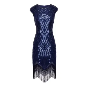 1920s Fringe Flapper Dress - Royal Blue - Hire