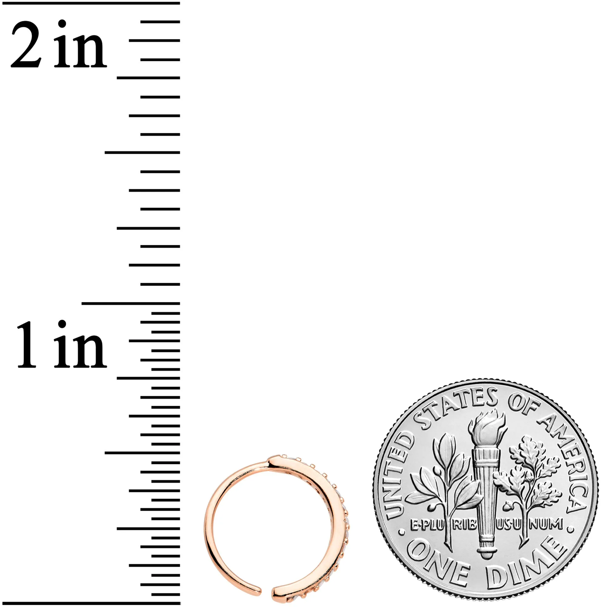 20 Gauge 3/8 Clear CZ Gem Rose Gold Tone Forward Facing Nose Hoop