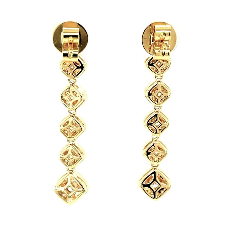2.49 Carat Total Diamond Pave 18K Yellow Gold Dangle Earrings