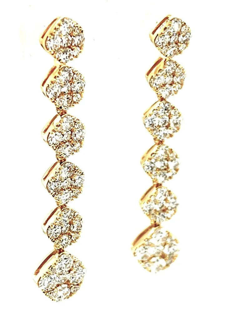 2.49 Carat Total Diamond Pave 18K Yellow Gold Dangle Earrings
