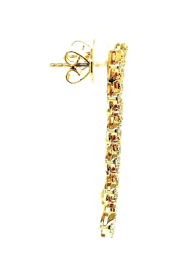 2.49 Carat Total Diamond Pave 18K Yellow Gold Dangle Earrings