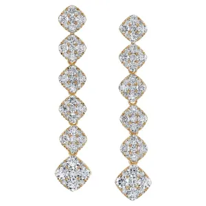 2.49 Carat Total Diamond Pave 18K Yellow Gold Dangle Earrings